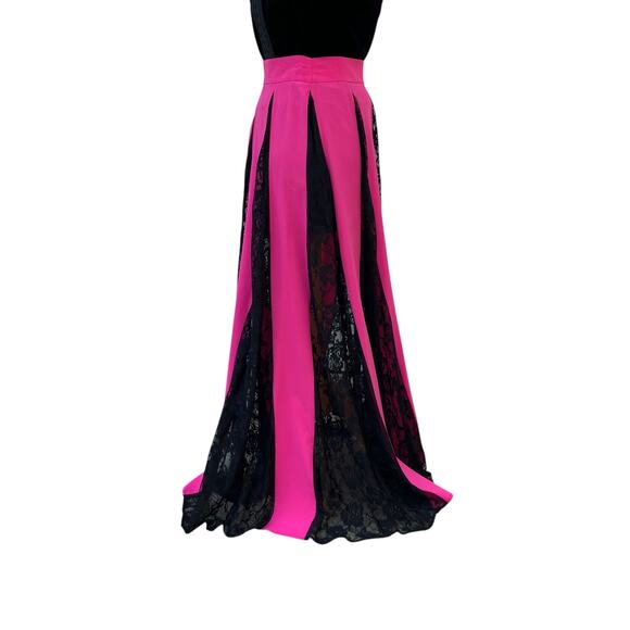 Lace Pink Black Maxi Skirt Sm Striped Paneled Fairy Grunge Witchy Whimsigoth Y2K - Picture 4 of 12
